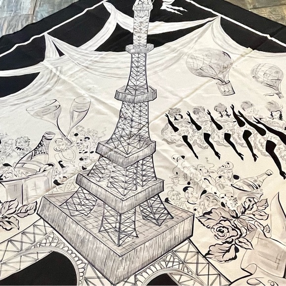 Dana Buchman Vintage 1997 Paris Square Scarf | Bonne Annee |Silk | Blk/Wht/Gray - Picture 3 of 7